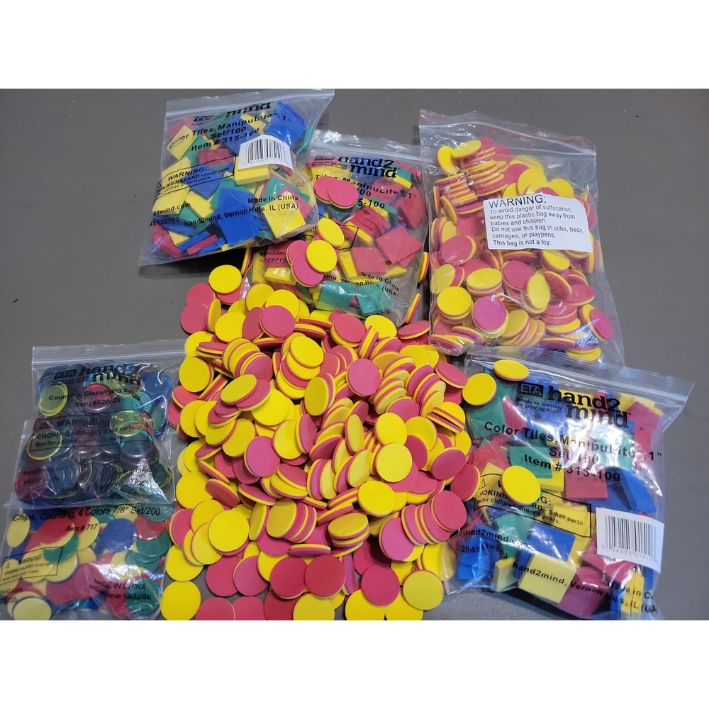 Hands2mind Colored Square Round Tiles Student Classroom Math Manipulative Lot